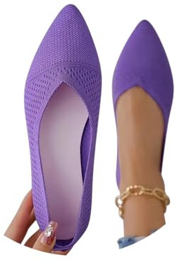 Minetom Femme Sport Chaussures Respirantes Confortable Tricotées Ballerines Loafers Décontractées Plates Flats Chaussures À Bout Pointu A Violet 36 EU