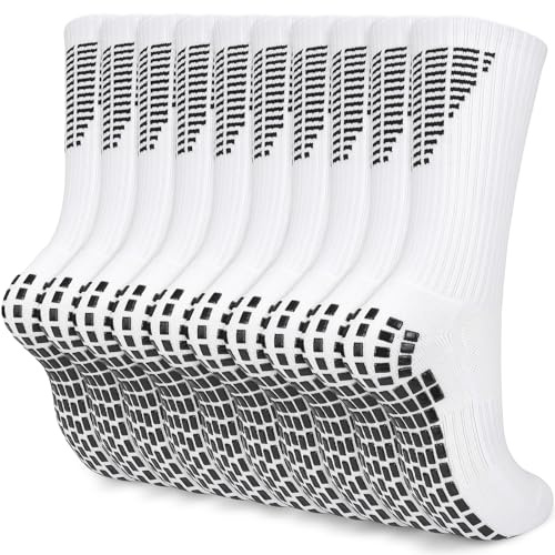 KOOOGEAR 5 Paare Fußballsocken Herren Sportsocken Fussball Socken Anti Rutsch Grip Fußball Socken Schwarz Weiß 43-46