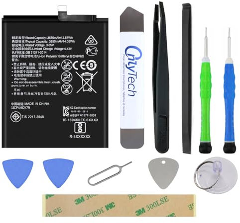 OnlyTech - Reparaturset Premium Ersatzakku HB436380ECW für Huawei P30 - 3650 mAh - Originalqualität mit 10 Werkzeugen und Klebstoff