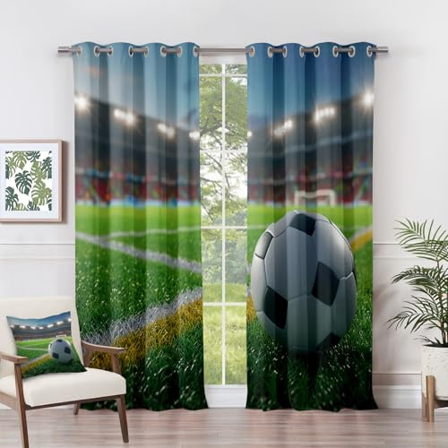 Football Curtains for Boys Bedroom - Football Curtains - Football Stadium Soccer Sports Blackout Curtains 46 x 54 Inch (Width x Drop) 2 Panels, Boys Eyelet Curtains & Drapes