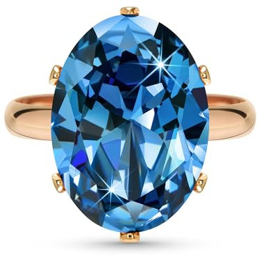 Linawe Aquamarin Ringe Frauen, Blauer Stein Ring Verstellbar, Grosse Moissanite Diamant Fingerring Damen, Rosegold Schmuck Ringe, Damenringe Jewelry Modeschmuck