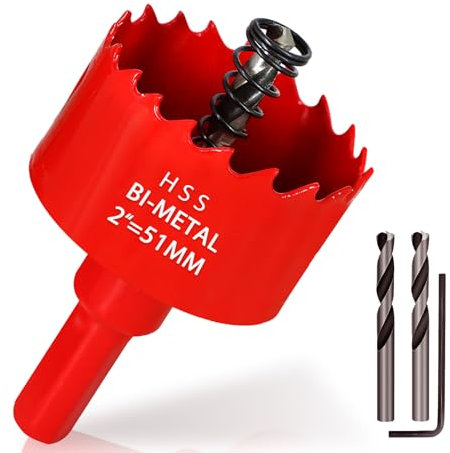 KACNON Sierra de corona de 51 mm, acero rápido universal HSS M42, sierra de corona bimetálica con vástago hexagonal y taladro, tamaños completos, para madera, plástico, placas de yeso, chapa, color
