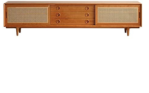 Estante Para Tv Mueble de TV de ratán, sala de estar, consola de centro multimedia de entretenimiento moderno con puertas corredizas de ratán, cajones ocultos Soporte de TV para sala de estar(210*40*5