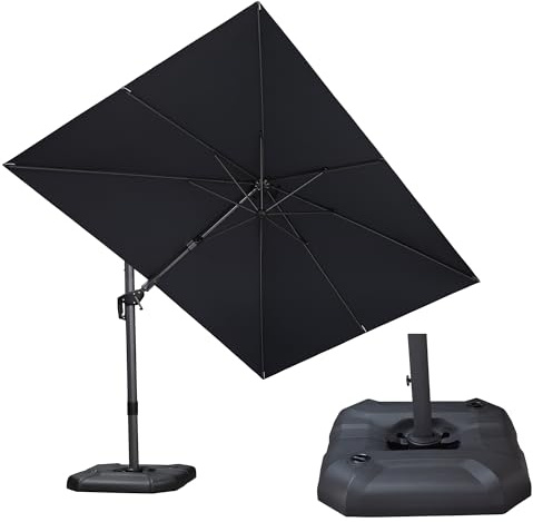 PURPLE LEAF Sombrilla Giratoria 2,5 × 3,5 m Rectangular con patas de sombrilla, Sombrilla Terraza Exterior con Giro de 50 Grados en Ambos Lados y Rotación de 360°, Lona UPF 50+, Gris