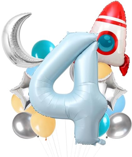 Rakete Deko Ballons, Weltraum Party Ballon, Geburtstag Deko Junge 4 Jahre Weltraum, Enthält Rakete Party Folienballons, Zahlen Mond Stern Ballons, Weltraum Motto Party Dekoration