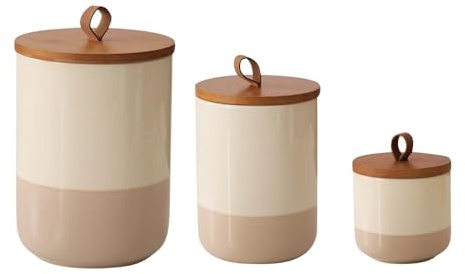 YYW Keramik Vorratsdose mit Bambusdeckel Silikonring Luftdichte Frischhalte | 3er-Set, mit Silikondichtung, Modernes Vorratsbehälter Kaffeedose, Für Kräuter, Gewürze, Tee & Snacks, leicht zu reinigen