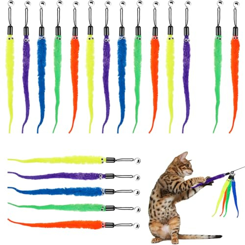 20 StüCk Wuselwurm Katzenspielzeug,Wuselwurm Katze Spielzeuge,Katzenangel AngelanhäNger,Katzenstabspielzeug Katzenspielzeug Angel,Mit GlöCkchen Katzenangel AnhäNger,Geeignet FüR Das KäTzchentraining
