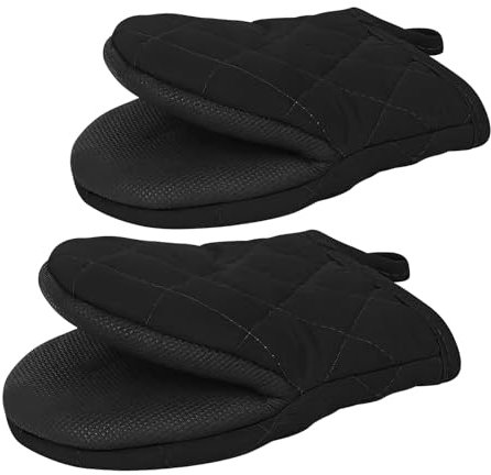 2PCS Black Oven Gloves,oven Mitts,with Heat-resistant and Anti-slip Rubber, High Heat Resistance 500°F, with Storage Rings Suitable for Baking, Grilling and The Kitchen.