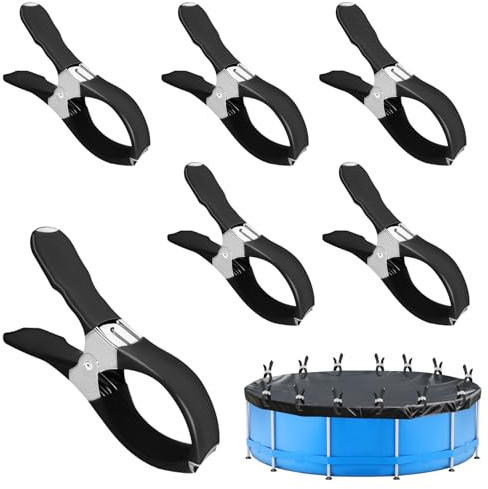 6er Pack Klammern Groß für Poolabdeckung & Strandliegen, Klemmzwingen Groß aus Edelstahl mit starker Feder, Befestigungsklammern für Outdoor & Camping (Schwarz)