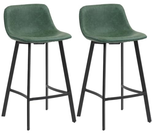 HOMCOM Bar Stools Set of 2 PU Leather Upholstered with Backrest Green