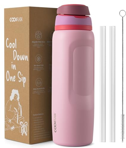 Coolflask MegaSip 1.2L Insulated Water Bottles Stainless Steel with Straw | Water Flask Leak-Proof, Triple-Wall Vacuum Copper, Cold 24+h/Hot 12+h, Dishwasher Safe, BPA-Free, for Office Gym & Hiking