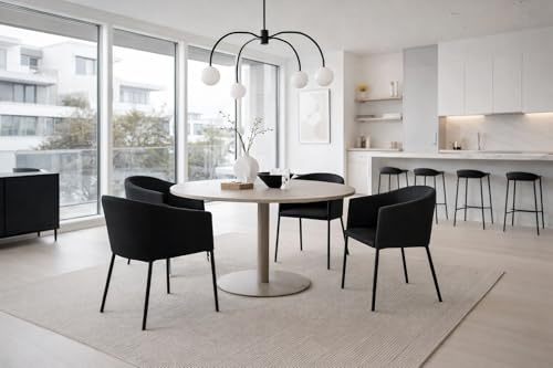 BOURGH Esstisch LYCKE Esszimmertisch D: 110 cm - runder Esstisch in beige Marmor Optik, Fuß aus Metall