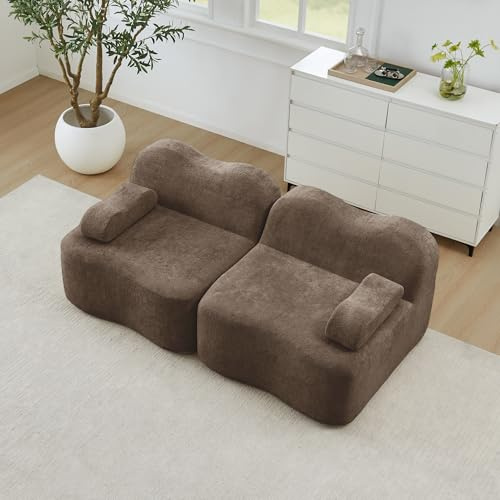 Luscriate Kleines Sofa 2-Sitzer – Modulares Boneless Sofa mit Wellenform, weiches Samt Polstersofa ohne Aufbau, ideal für Apartment & Wohnzimmer Braun (Brown, LS-2S)
