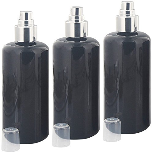 Violettglas, Zerstäuber-Flasche 200ml, silber Pumpzerstäuber Kosmetex Glas-Flasche, Miron Flakon, leer, 3× Zerstäuber Silber