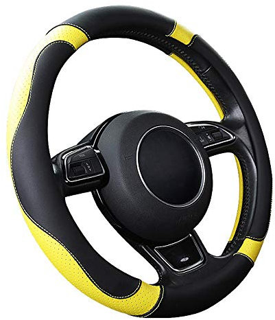 SFONIA Auto Lenkrad Abdeckung Lenkradschutz Lenkradhülle Mikrofaser-Leder Universal 37-38cm/15 rutschfest Atmungsaktiv Langlebig (Gelb)