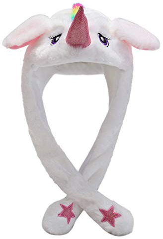 Yixda Lustige Tiermütze Warm Plüsch Mütze Paws Ohren Wintermütze Hut (Weiß Einhorn)