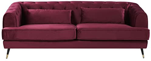 Retro Samt 3-Sitzer Sofa Burgunderrot Chesterfield Stil mit Kissen Sletta