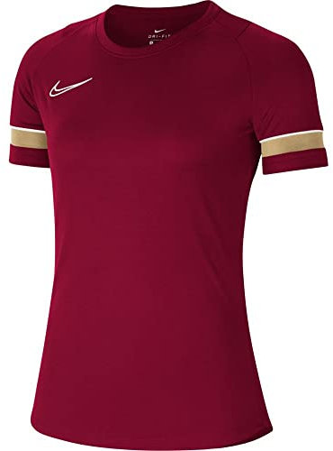 Nike Damen W Nk Df Acd21 Top Kurzarm Shirt, Team Rot/Weiß/Jersey Gold/Weiß, L EU