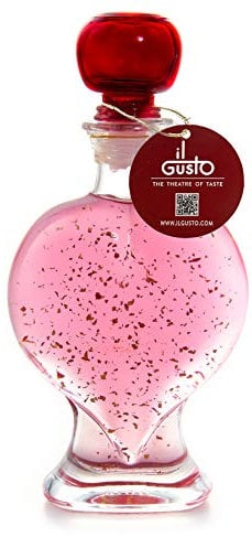 VODKA GIFT | PINK VODKA WITH 22 CARAT GOLD FLAKES IN HEART BOTTLE | 200ml | 18%