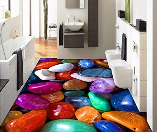3D-Tapete Vinyl-Bodenbelag 3D Pvc-Bodenbelag Wasserdichte Tapete 3 D Bunte Jade Kieselsteine 3D Badezimmerboden Bild Fototapete Für Wände 3D,430X300Cm Schlafzimmer Jungen Und Mädchen Wandbild Aufk