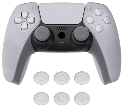 PlayVital Zubehör für ps5 Controller,Silikon Anti-Rutsche Controller Hülle Grips Skin Case Tasche für ps5 mit 6 Aufsätze(3D Noppen Edition,Transparent Weiß)