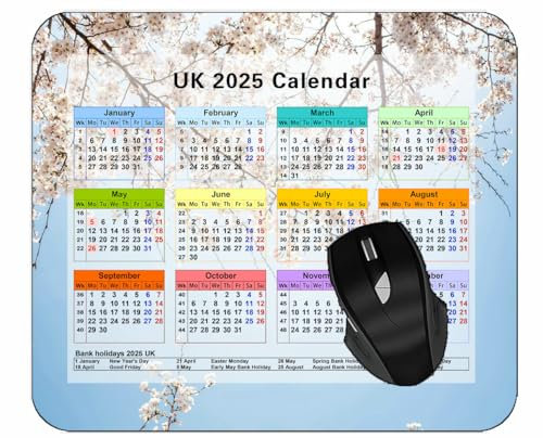 Gaming Mouse Pad 2025 Year Calendar,Branch Bloom Flowers Desktop Notebook Mouse Mat for Working and Gaming