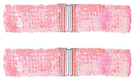 Allegra K Damen dehnbare breite Taillengürtel Interlock-Schnallen Glänzende Pailletten Dekor Gürtel für Kleider, rose, 7.375