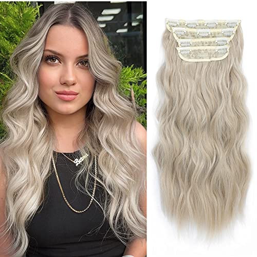 Ms Taj Clip in extensions 4PCS 50cm, Blonde Haarverlängerungen Natürliche lockige Volle Kopf Platin blonde Dicke Haar Synthetische Haarteile für Frauen