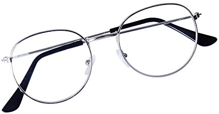 JoXiGo Lesebrille Damen Herren Silber +3.0 Metall Rahmen Nerdbrille Klar Linse + Brillenband