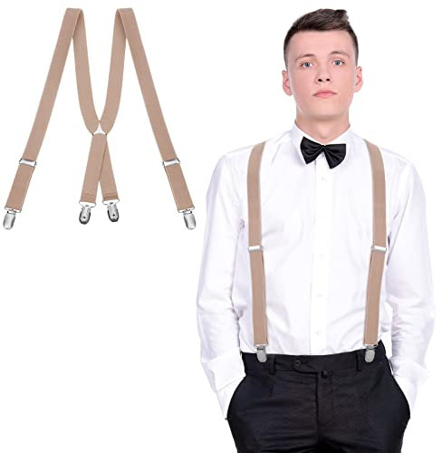 SATINIOR Hosenträger X Form fur Herren mit Clip Verstellbare(Beige)
