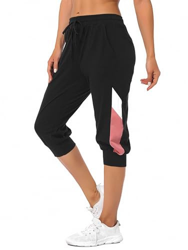 Marvmys Pantalón Chándal 3/4 Mujer 100% Algodón Pantalones Deportivos Chándal Verano Casual Training Wear Jogging Midi Pants para Yoga con Bolsillos S-XXL