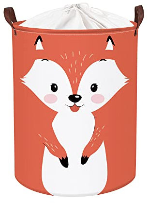 Clastyle 45L 3D Rot Fuchs Niedlich Tier Wäschekorb Rund Spielzeug Kleidung Aufbewahrungskorb für Kinderzimmer, 36x45 cm