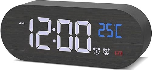 aboveClock Wecker Digital, LED Wecker Mit 2 Alarmen, 13 Wecktöne, 5 LautstäRke, Digitaler Wecker Holzoptik mit Großer Anzeige, Dimmbare Helligkeit, Snooze, Digital Nachttischwecker USB Wiederaufladbar