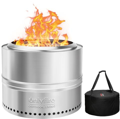 Onlyfire Foyer sans fumée avec sac de transport, foyer d'extérieur portable de 50,8 cm pour camping, patio, jardin, feu de camp, feu de camp, cheminée à bois à flux d'air à 360°, cheminée à bois en
