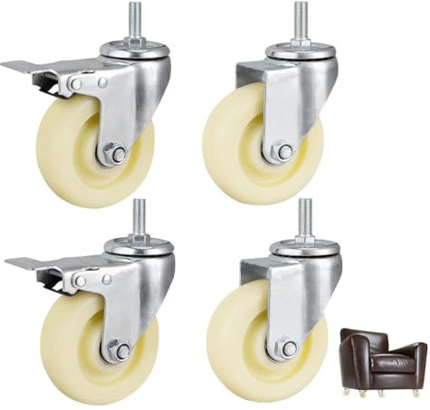 Lenkrollen mit Bremse, 4 Stück Möbelrollen mit Bremse, Möbelrollen Gewinde M10, Möbelrollen Schwerlast Rollen mit Gewinde Lenkrollen für Möbel für Sofas, Tische, Schränke, Wagen (Tragfähigkeit 240KG)