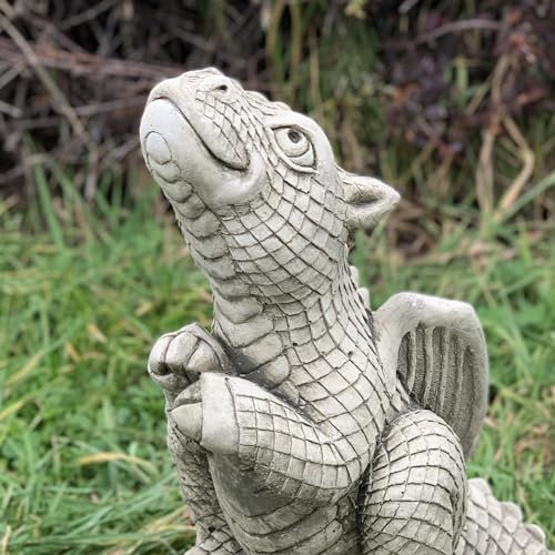 OLOMA Concrete dragon figurine Outdoor baby dragon sculpture Stone garden statue Cement ornament Animal decoration Dragon lover gift Backyard art Handmade gift for housewarming