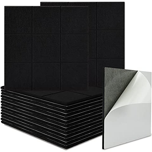 BXI Akustikpaneele selbstklebend 16 Stück (30x30x0,9cm)- Hochdichte Schalldämmung Schallabsorber, Schallschutz Akustikplatten, Akustikbehandlung & Geräuschdämmung für Wand, Decken, Tür & Büro(Schwarz)