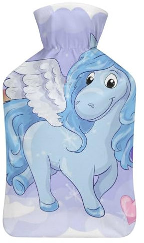 Blaues Einhorn Regenbogen Wärmflasche Mit Bezug Bettflasche Wärmflaschen Handwärmer Erwachsene Wärmebeutel 26.5X15.3cm