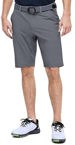 OUTDOOR VENTURES Men's Golf Shorts Dry Fit, 11 Lightweight Quick Dry Golf Stretch Bermuda Shorts Performance Casual Shorts with Pockets for Golf Travelling and Working Plain Grey 34