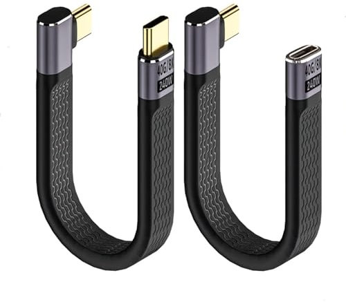 Leehitech 2×13CM Right Angle 240W USB C to USB C Short Flat Cable, 40Gbps Data Transfer Thunderbolt 4 Cable, 48V/5A Safe Charging 8K@60Hz Display for iPhone 16/15, Macbook, iPad, Samsung and More