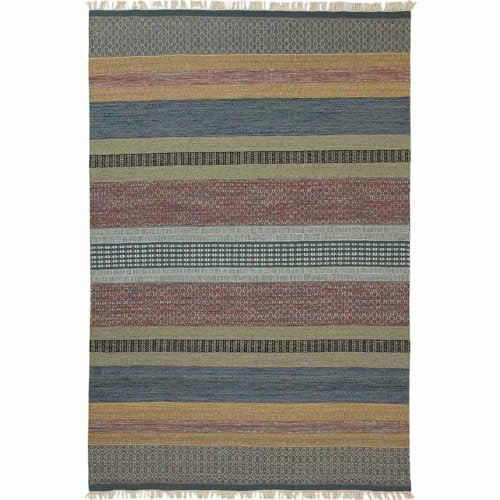 Knutzen Wohnen Kelim Teppich 60 x 110 Schleswig - Fransen Teppich Wolle Natur - Handgewebt und beidseitig verwendbar - Ideale Wohndekoration für jeden Wohnraum