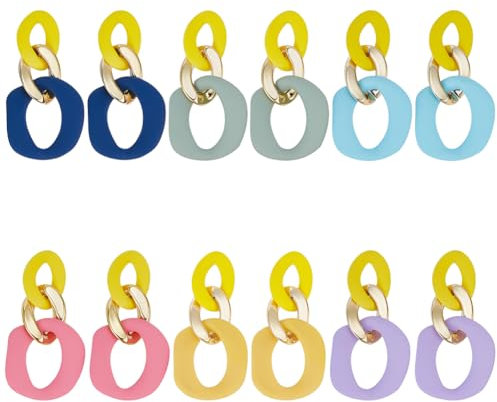 ANATTASOUL 6 Paar Acryl-Kettenglieder-Ohrringe, Elegante Hohle Kettenohrringe, Geometrische Baumelnde Ohrringe, Böhmische, Minimalistische Ohrstecker, Schmuck, Geschenk Für Weihnachten, Geburtstag