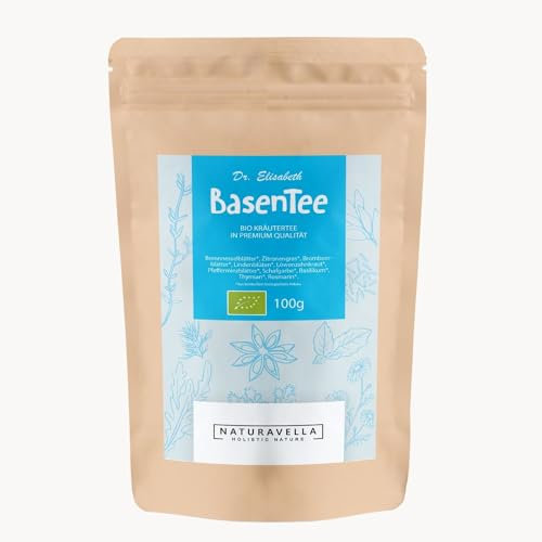 NATURAVELLA Basen-Tee BIO Premium Kräutertee Mischung mit Brennnessel, Lemongras, Löwenzahn | Basische Kräuter | ca. 50 Tassen | Veganer Tee Lose 100g