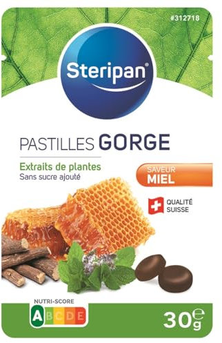 Steripan - Pastilles Gorge - Saveur Miel - Extraits de Plantes sans Sucre Ajouté - 30g