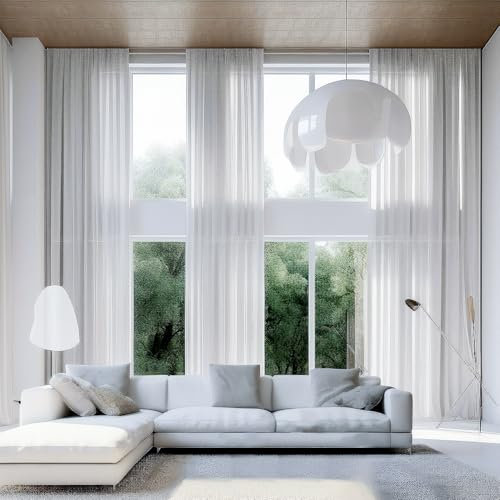 DerF HOME Voile Vorhang gardinen nach Mass mit Kräuselband, Weiß, Verschiedene Größen zur Auswahl,100% Polyester, Lichtdurchlässig, Privatsphäre schützend, Inklusive Haken