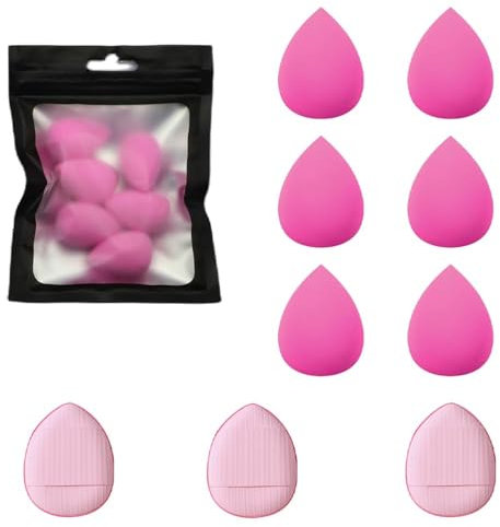 9 PCS Mini Makeup Sponge Pink Beauty Blenders Set Soft Sponges Powder Puff with Finger Holder Strap for Liquid Foundation Powder Sunscreen Concealer Cosmetic Wet Dry Tool