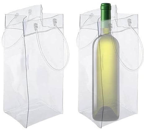 2 Pack Wine Ice Bag Beer Cooler Bag Wine Bottle Cooler,Wine Bottle Chiller Cooler Portable Collapsible Leakproof Clear PVC Chiller Ice Bag for Travel,Drinks,Dinner Outdoor Party Camping Picnic