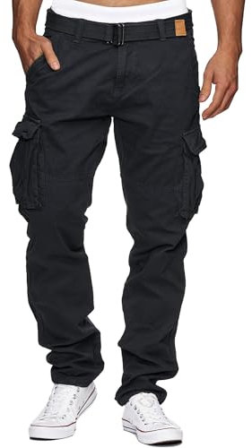 Indicode Herren William Cargohose aus Baumwolle m. 7 Taschen inkl. Gürtel | Outdoorhose Navy, XL