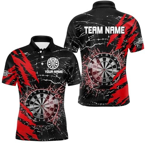 Individuelle Schwarz-Rote Dart-Team-Shirts für Herren & Damen - Break Glass Dart-Trikots Leistungsdart-Trikot T3215