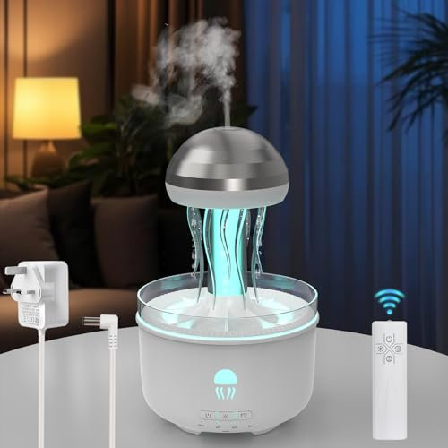 Bindokun 320ml Essential Oil Diffuser for Home - Aromatherapy Room Jellyfish Diffusers with 7 Color LED Lights, Remote Control, 2/4/8 Hour Timer, Rain Humidifier & Air Freshener for Relaxation